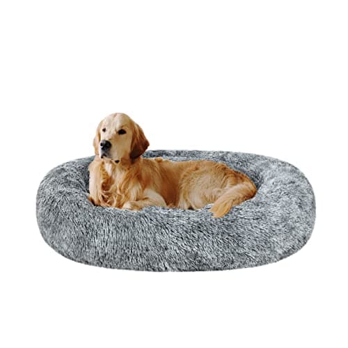 Coohom Oval Calming Donut Cuddler Dog and Cat Bed, Shag Faux Fur, Washable